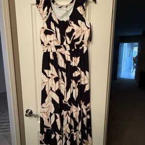 Soma Black and Cream Leaf Print Maxi Dress